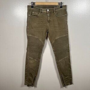 Closed Giselle Moto Skinny Jeans Size 29 Green Ankle Zip Mid Rise Denim